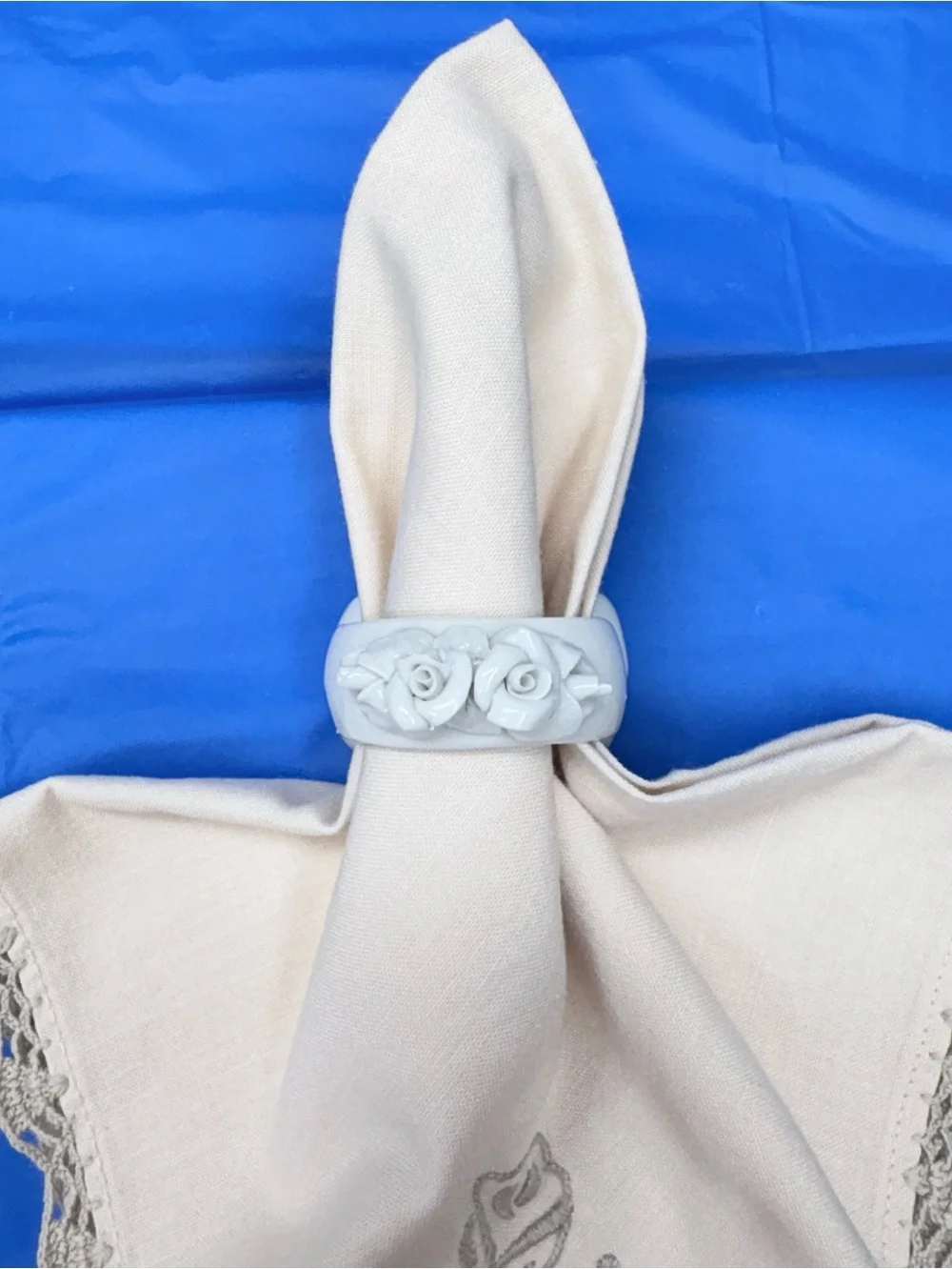 Vintage Wihelm Rittirsch Germany Porcelain Rose Napkin Rings Set of 8